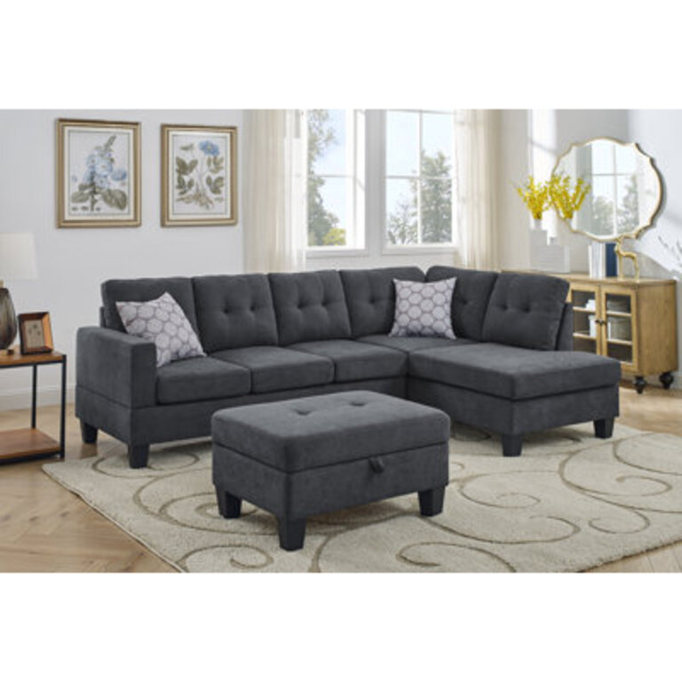 Azzay 98 Wide Chenille Right Hand Facing Sofa  Chaise with Ottoman