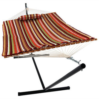 2-Person Polyester Rope Hammock and stand set with Removable Quilted Pad and Pillow