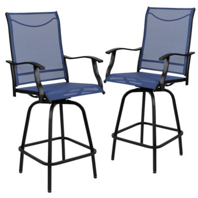 Corchado All-Weather PVC-Coated Polyester Swivel Patio Bar Height Stools with High Back and Armrests