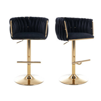 Swivel Adjustable Height Bar Stool Modern Velvet Barstool with Barrel Back Kitchen Island Counter Bar Chair with Golden Base