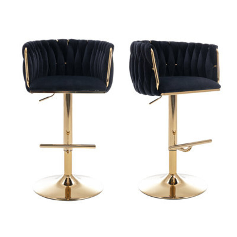 Swivel Adjustable Height Bar Stool Modern Velvet Barstool with Barrel Back Kitchen Island Counter Bar Chair with Golden Base