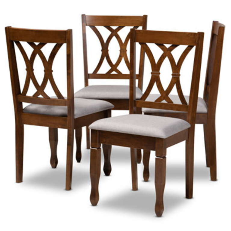 Lugent Forestview Modern And Contemporary Grey Fabric Upholstered And Walnut Brown Finished Wood 4-Piece Dining Chair Set Set