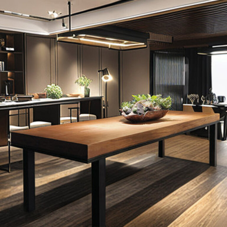 Pine Solid Wood Top Metal Base Dining Table