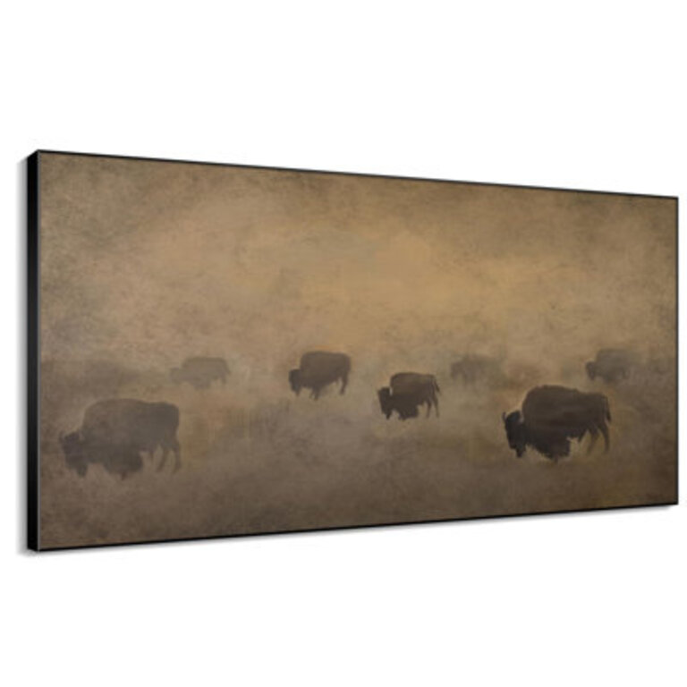 Buffalo Herd in Hazy Landscape Rustic Western Extra Large Wall Art Print Decor Frame Assembly Required Frame Assembly Required