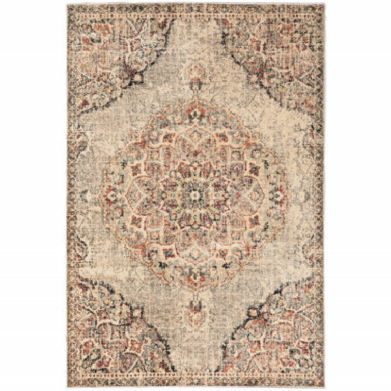Lochlan Oriental Machine Made Power Loom Polypropylene Area Rug in Gray Rust