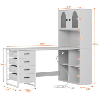 Computer Desk With Tall Bookshelf L Shaped Desk With Drawers  LED Lights Power OutletsCorner Desk With File CabinetHome Office Gaming Desk52X315X63