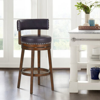 Swivel Upholstered  Counter Bar Stool with Solid Wood Frame
