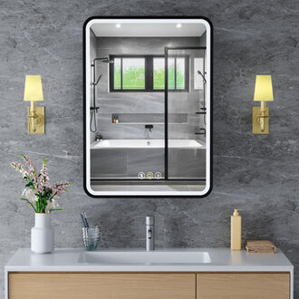 Fruzsina SurfaceRecessed Mount Medicine Cabinet with Mirror and 3 Sliding Adjustable Glass Shelves 3 Color Light Anti-Fog Memory Function