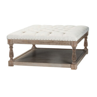 Soderlund 33.5" Wide Tufted Square Cocktail Ottoman with Storage Fabric: Beige Cotton