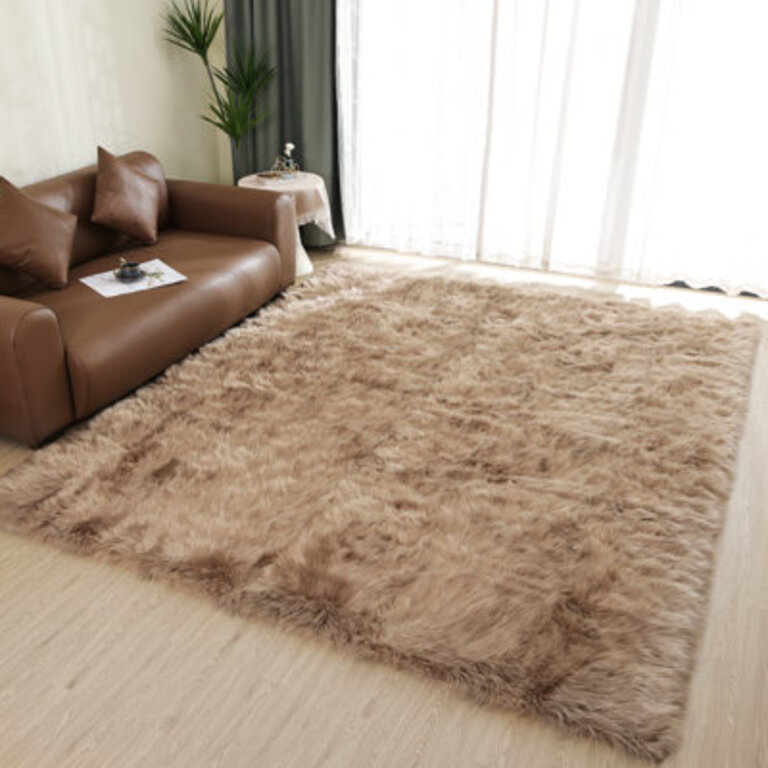 Malaiah Shag Faux Sheepskin Fur Area Rug in Beige