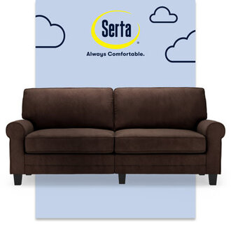 Serta Copenhagen 78 Rolled Arm Sofa Easy Care Fabric Soft Pillow Back Pocket Coil Seat Cushions