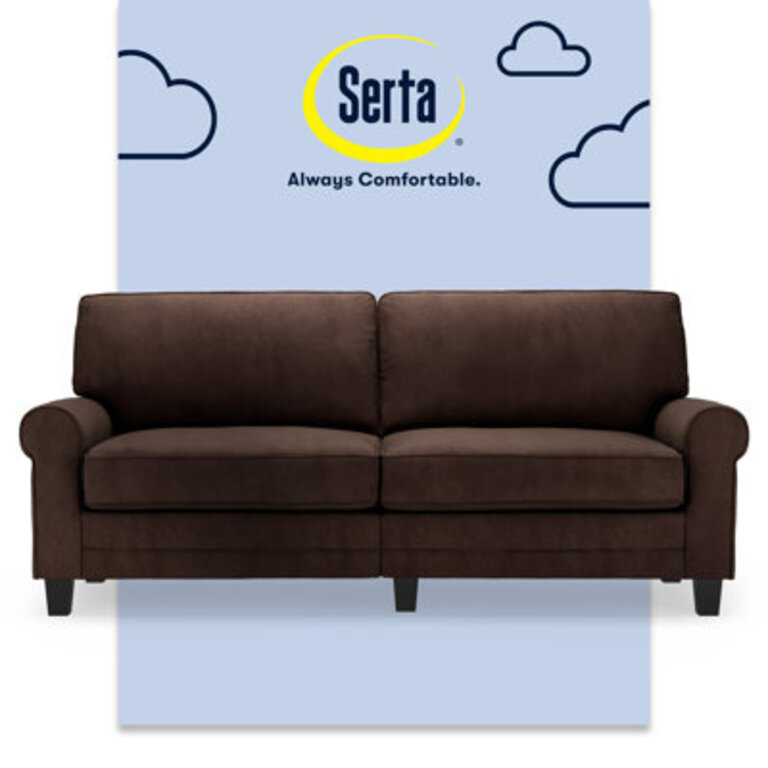 Serta Copenhagen 78 Rolled Arm Sofa Easy Care Fabric Soft Pillow Back Pocket Coil Seat Cushions