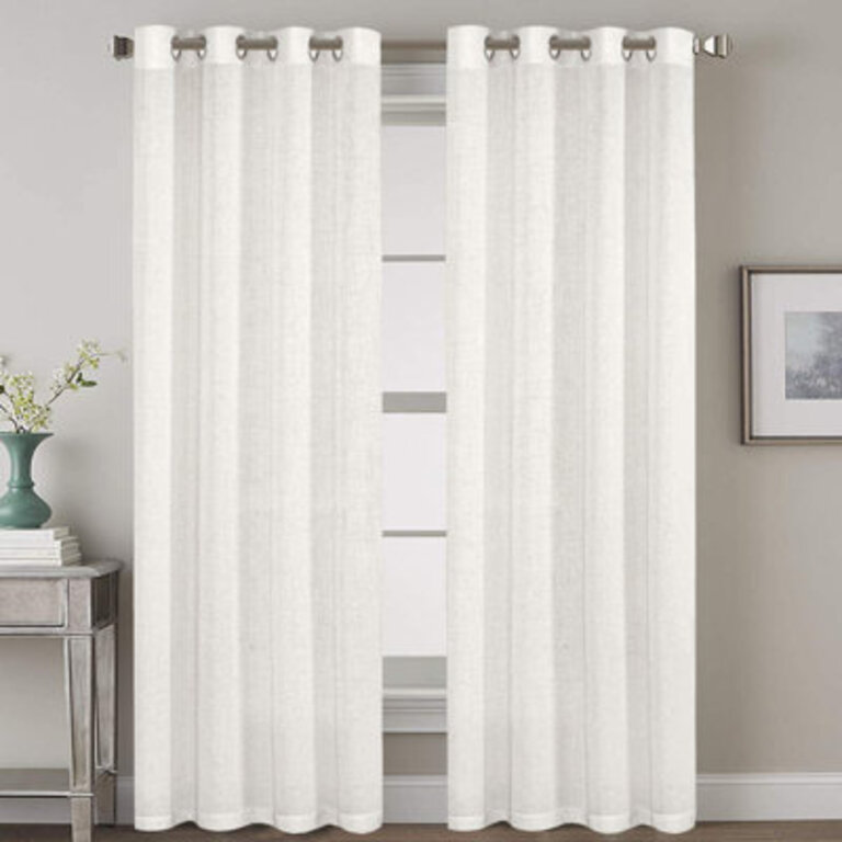 Lyla Linen Solid Color Bedroom Privacy Window Drapes Energy Saving Light Filtering Sheer Woven Linen Elegant Grommet 2 Curtain Panels