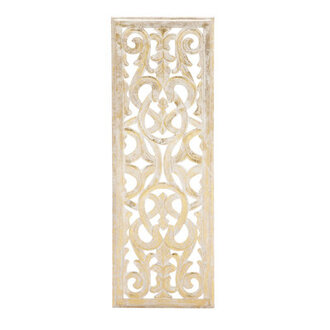 Wooden Handmade Intricately Carved Arabesque Scroll Gold Wall Decor with Cream Backing