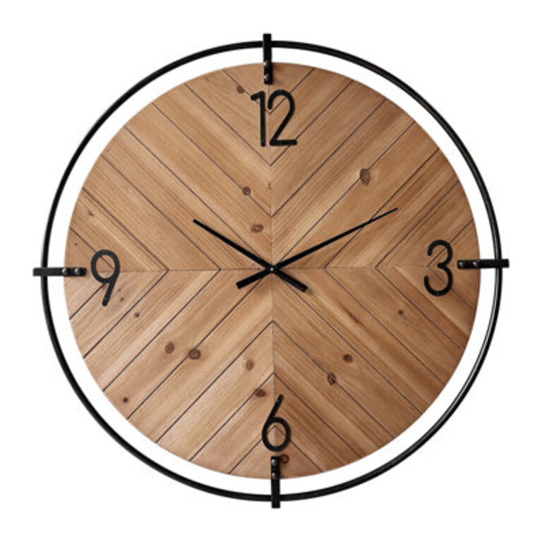Evelyn Herringbone Wood Round Wall Clock