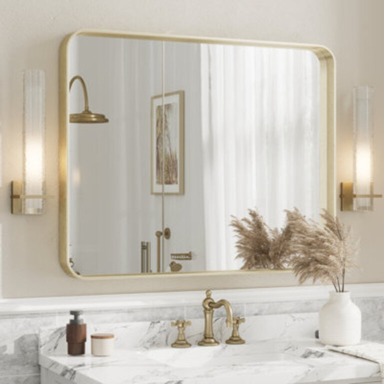 Aevar Tempered Glass and Aluminum Alloy Framed French Cleat Mounted Wall Mirror