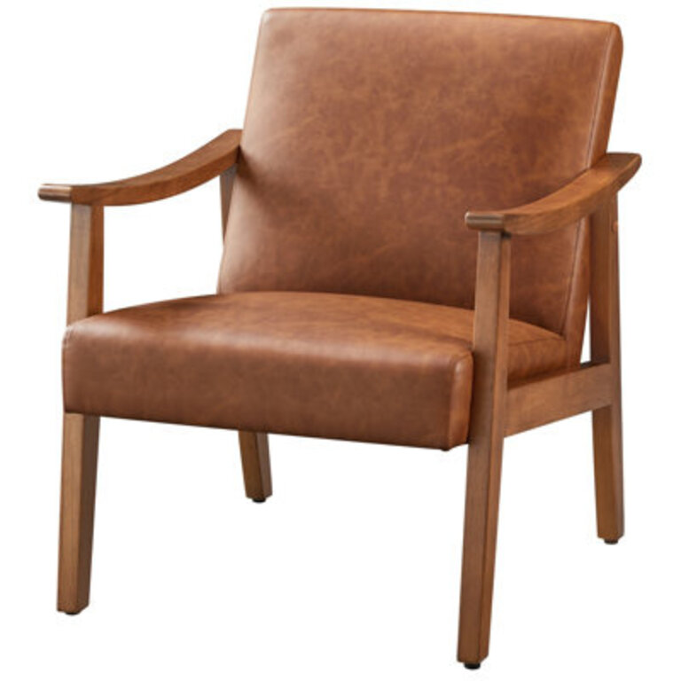Asmat 245 W Mid-Century Modern Faux Leather Armchair with Solid Wood Legs