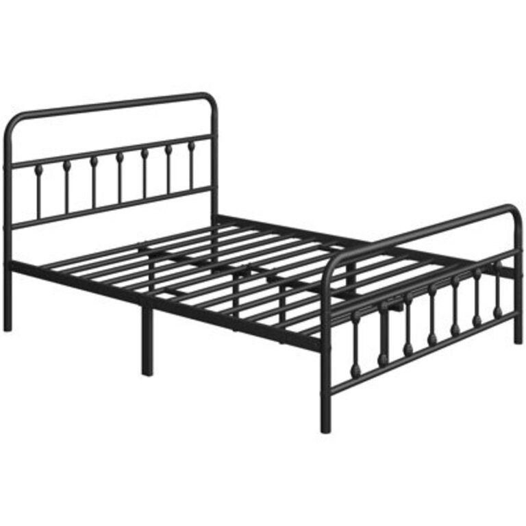 Classic Iron Platform Bed with High Headboard and Footboard