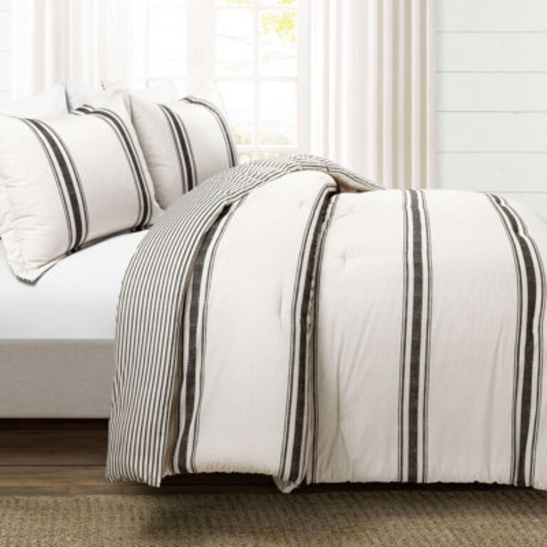 Dark Gray Cotton Reversible 3 Piece Comforter Set