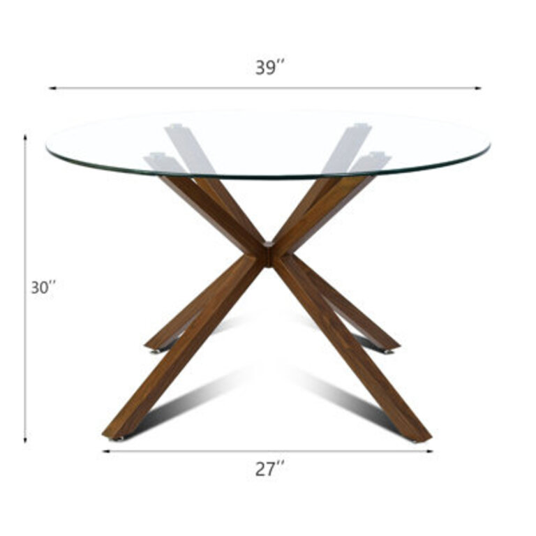 Adella Round Glass Top Metal Base Dining Table