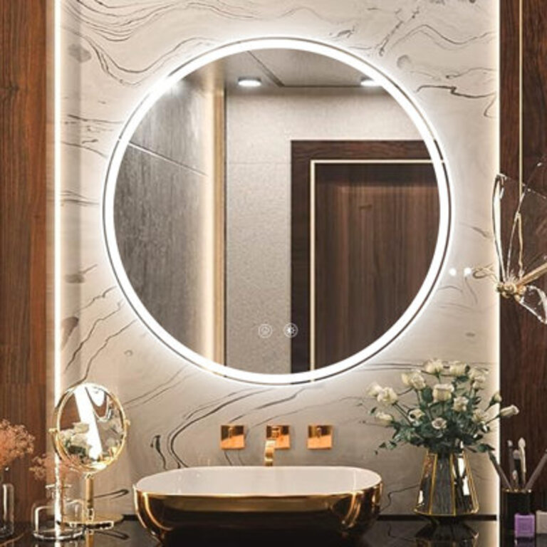 Heta Round LED Bathroom Vanity Mirrors with Anti-Fog Dimmable Lights and Shatterproof
