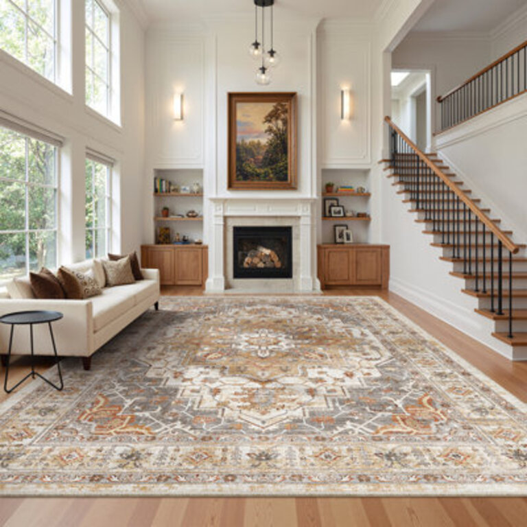 Washable Rug - Stain Resistant Non-Slip Area Rugs for Living Room BedroomTurmericGrey