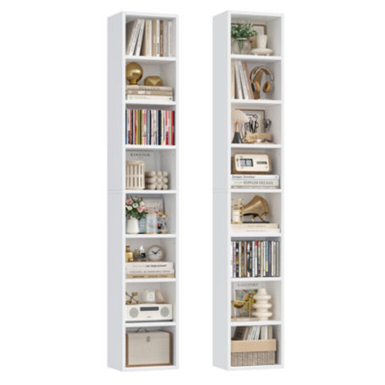 Gracyn 8-Tier Narrow Bookshelf With Adjustable Shelves