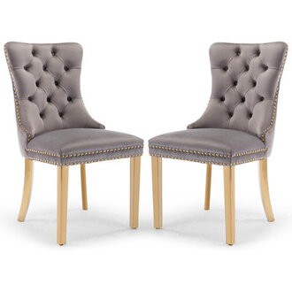 Jaqua Velvet Dining Chair Tufted Dining Room Side Chair with Solid Gold Plated Leg Set of 2