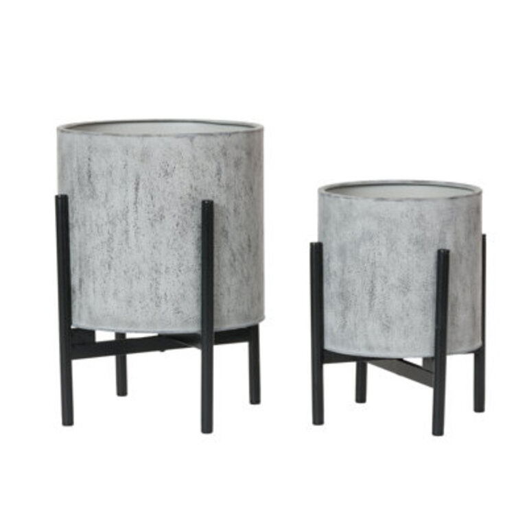 Abigail Mid Century Modern Indoor Metal Pot Planter With 4-Leg Metal Base - Set