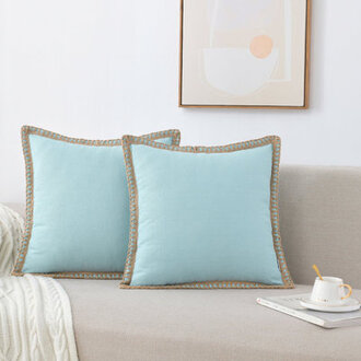 Farmhouse Trimmed Burlap Linen Polyester Pillow Cover