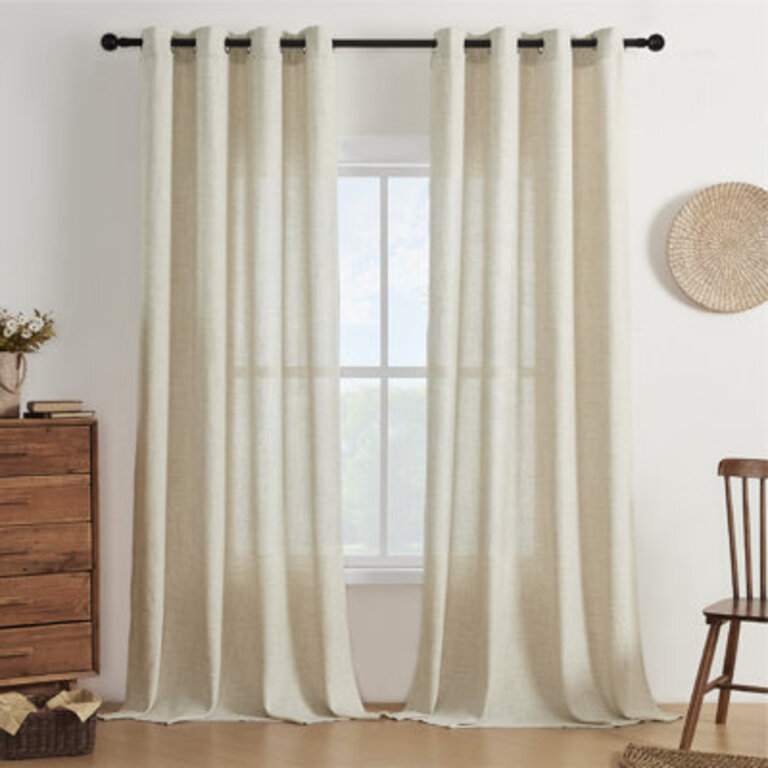 Draycott Light Filtering Semi-Sheer Faux-Linen Grommet Curtains 2 Panels Set