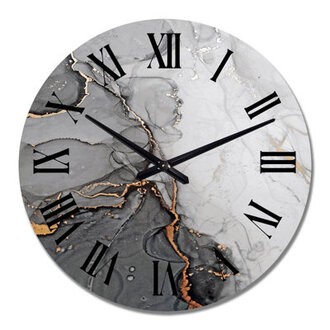 Modestina Grey And Orange Marble Waves - Wall Clock