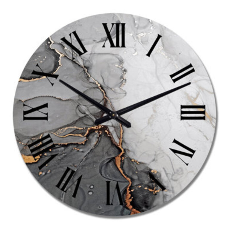 Modestina Grey And Orange Marble Waves - Wall Clock