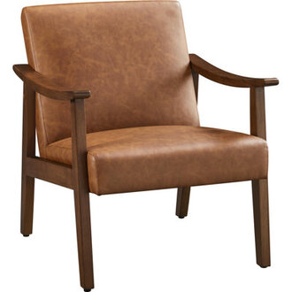 Asmat 245 W Mid-Century Modern Faux Leather Armchair with Solid Wood Legs