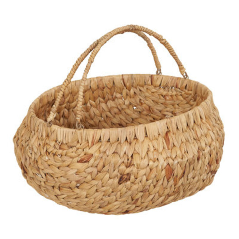 Round Woven Basket with Handles Water Hyacinth Wicker Basket with Handles