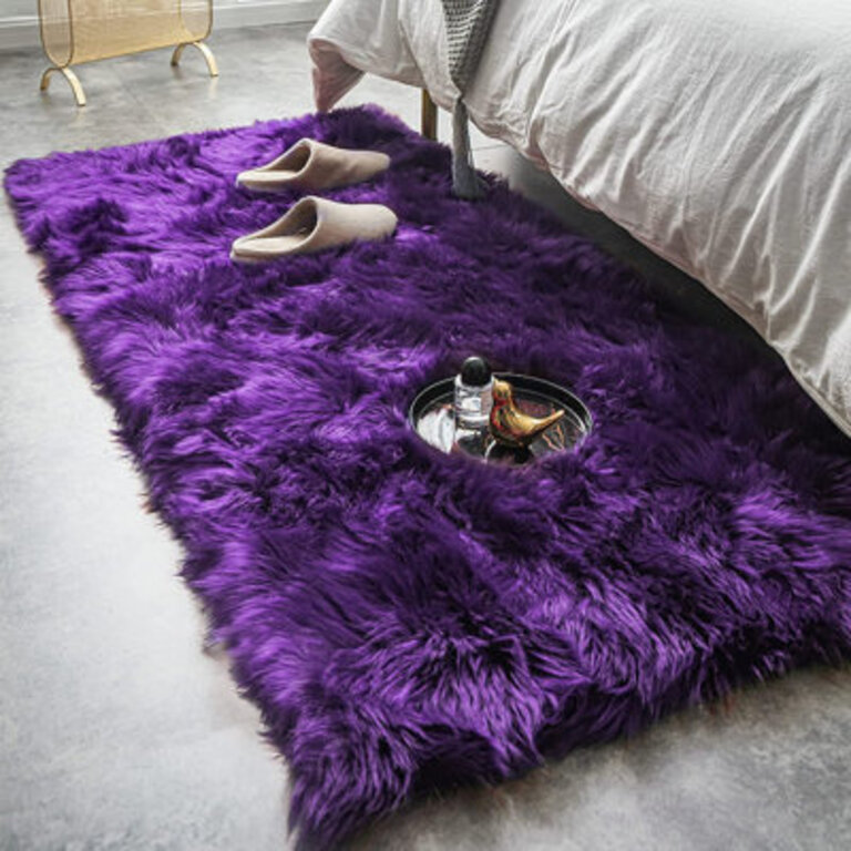 Grape Purple Faux Sheepskin Fur Fluffy Shag Area Rug