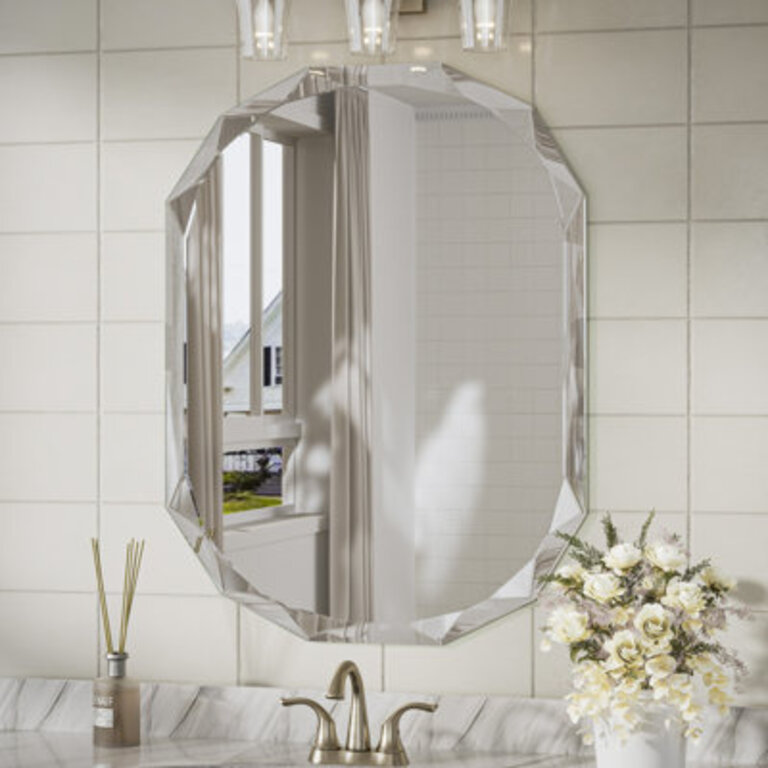 Pearlette Oval Beveled Frameless Bathroom Vanity Mirror Decorative Wall Accent Mirror