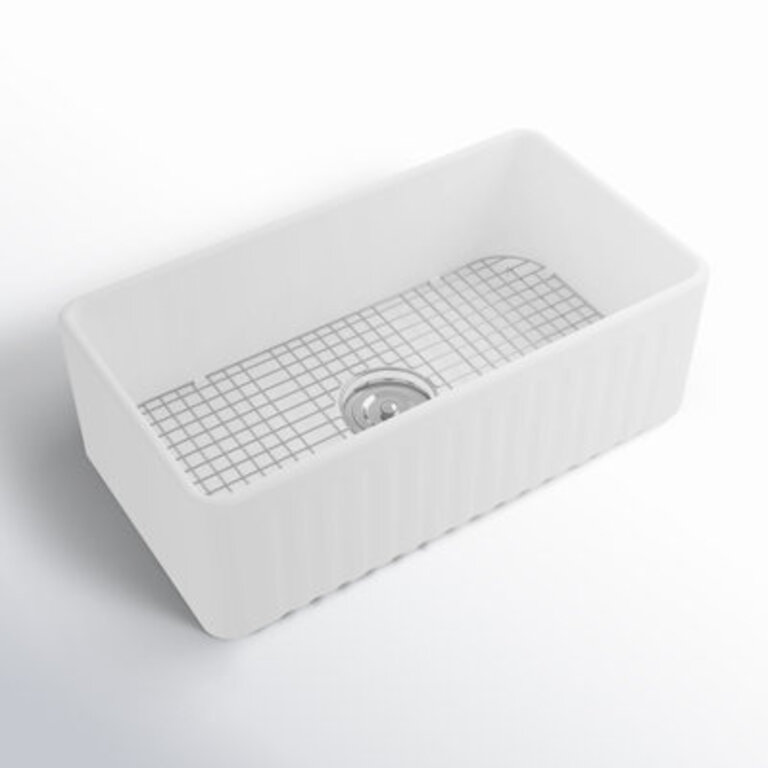 DeerValley Harvest 30 L x 18 W Farmhouse Kitchen Sink with Sink Grid and Basket Strainer