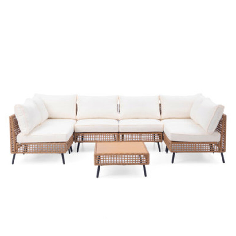7 Pieces Wicker Sectional Seating Group with Cushions