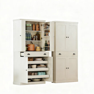 Kitchen Pantry Cabinet With Sliding Storage Rack And 6 Hanging Shelves