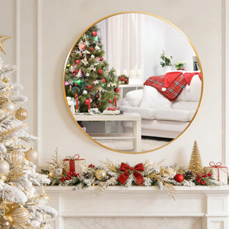 Wall Mounted Round Mirror With Aluminum Alloy Frame Tempered Glass Round Mirror