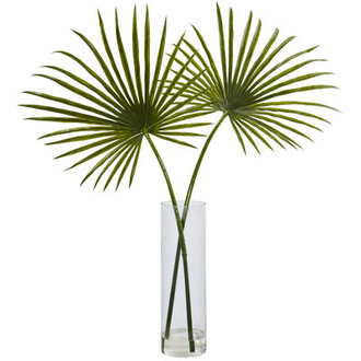 49 Faux Palm Plant in Glass Decorative Vase