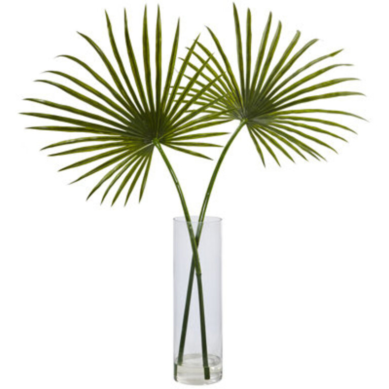 49 Faux Palm Plant in Glass Decorative Vase