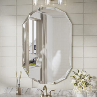 Pearlette Oval Beveled Frameless Bathroom Vanity Mirror Decorative Wall Accent Mirror