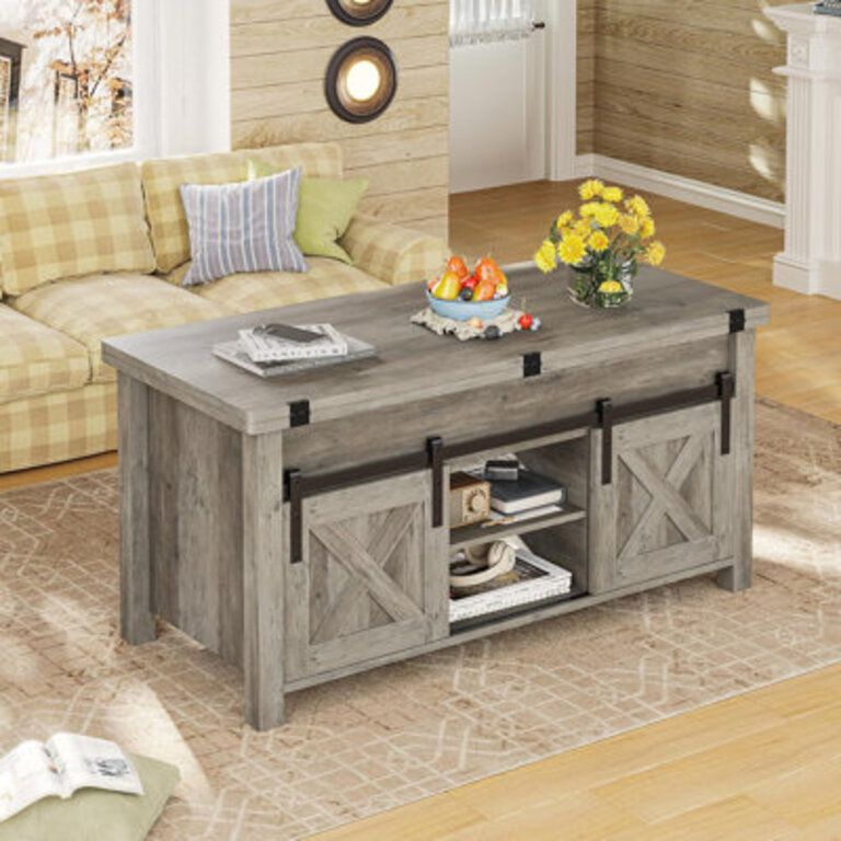Lonan Coffee Table  Farmhouse Coffee Table with Storage and Hidden Compartment
