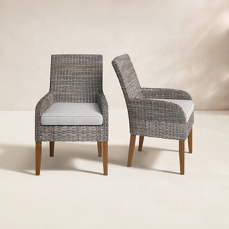 Akiva High-Density Polyethylene HDPE Wicker Premium All-Weather Wicker Dining Armchair with Sunbrella Cushion