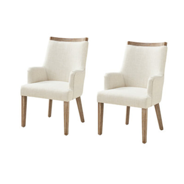 Sara Farmhouse Upholstered Back Arm Chair with Solid Wood Legs