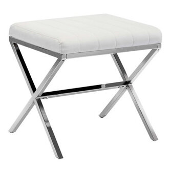 Faux Leather Pollman Iron Vanity Stool Chrome X-Shaped Metal Legs