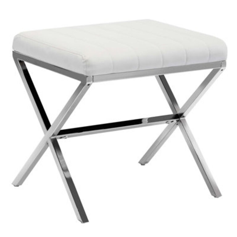 Faux Leather Pollman Iron Vanity Stool Chrome X-Shaped Metal Legs