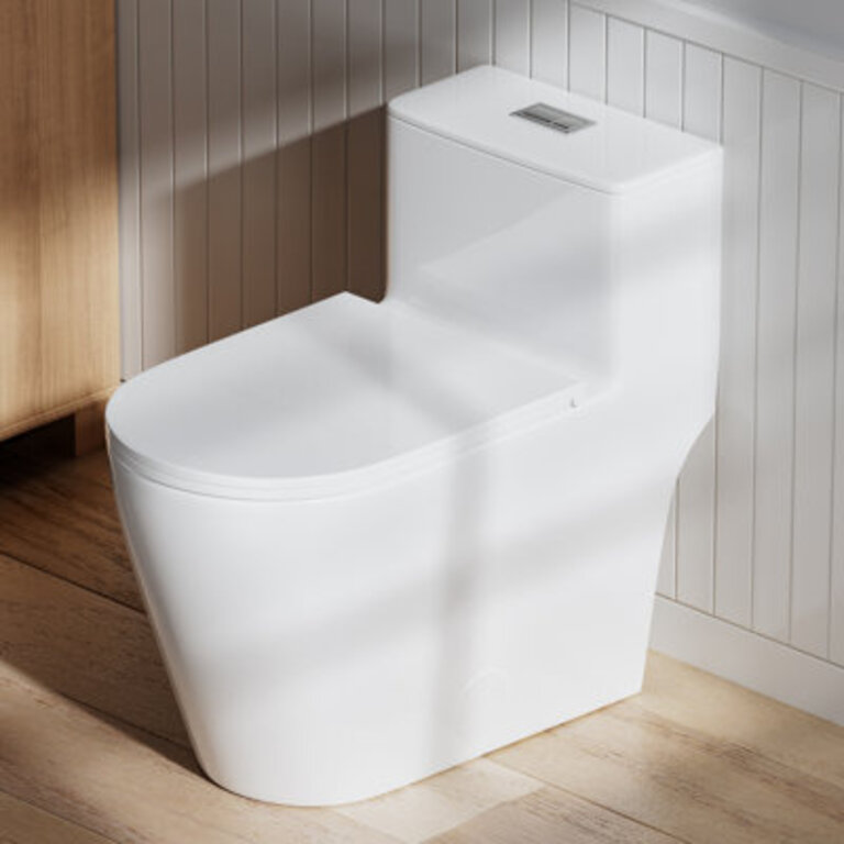 Modern 17 Comfort Chair Height One-Piece Toilet Dual Flush Elongated White Bathroom Toilet